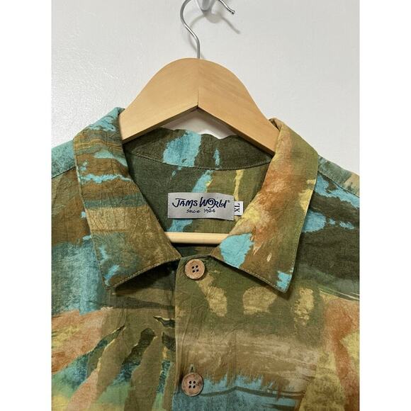 Jams World Hawaiian Abstract Rayon Button Shirt Mens Size XL Green Fern Patch - Picture 4 of 7